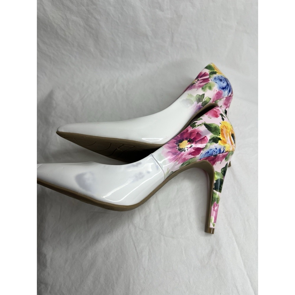 Christian Siriano Payless Floral Patent Pumps White Pointed Toe Stiletto Heel Wo - Picture 9 of 12